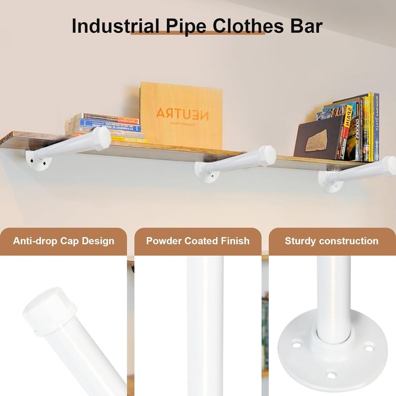 Pintuson 6 PCS Industrial Pipe Clothes Bar 12 Inch - Pipe Clothing Rack Wall Mount - Face Out Closet Rods for Hanging Clothes Commercial Retail Boutique Laundry Shirt Display - White - Image 4
